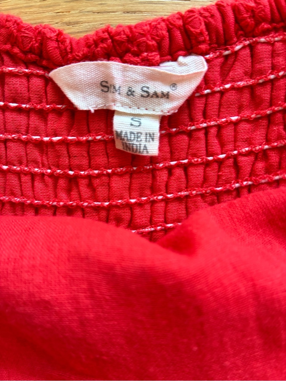 Sim & Sam S Red Eyelet Tiered Spaghetti Strap Sundress Smocked Back Pockets - Picture 5 of 12